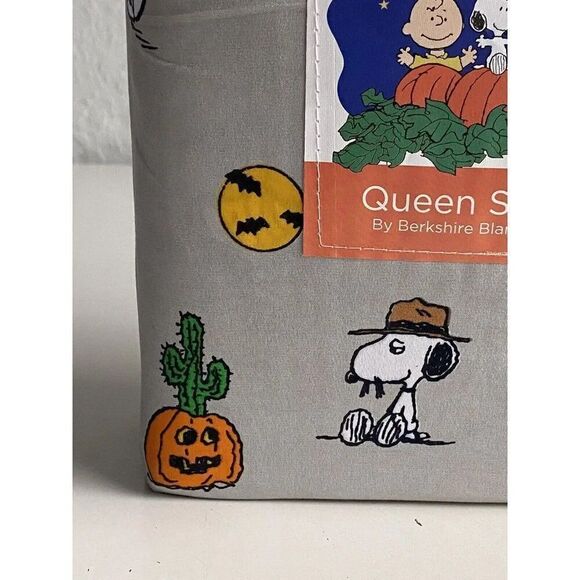 Peanuts Snoopy Halloween QUEEN Sheet Set Pumpkin Cactus Cowboy Pumpkin NEW - Picture 7 of 15
